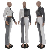 SC Contrast Color Velvet Long Sleeve Flared Pants 2 Piece Sets TR-1178
