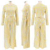SC Houndstooth Print Long Sleeve Wide Leg Pants 2 Piece Sets SFY-2139