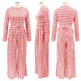 SC Houndstooth Print Long Sleeve Wide Leg Pants 2 Piece Sets SFY-2139