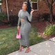 SC Solid Long Sleeve Ruched Slim Maxi Dress MEM-88391