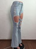 SC Denim Ripped Hole Flared Jeans Pants LA-3272