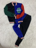 SC Plus Size Casual Patchwork Jacket Pants 2 Piece Sets DAI-8289
