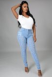 SC Denim Mid-Waist Hole Skinny Jeans Pants LA-3270