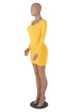 SC Sexy Solid Ruched Long Sleeve Slim Mini Dress MZ-2663