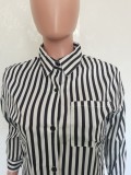 SC Casual Striped Long Sleeve Blouse Top And Shorts 2 Piece Sets BGN-203