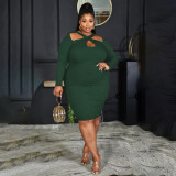 SC Plus Size Solid Long Sleeve Bodycon Dress PHF-13257