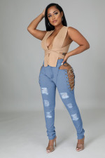 SC Denim Sexy Lace-Up Hollow Out Skinny Jeans Pants YYF-6620