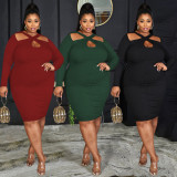 SC Plus Size Solid Long Sleeve Bodycon Dress PHF-13257