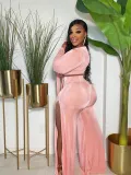 SC Plus Size Velvet Tie-Up Top High Split Pants 2 Piece Suits FNN-8634