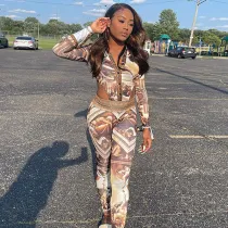 SC Sexy Printed Long Sleeve Bodysuit+Pants 2 Piece Sets WSYF-5903