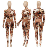 SC Sexy Printed Long Sleeve Bodysuit+Pants 2 Piece Sets WSYF-5903