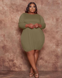 SC Plus Size 5XL Solid Long Sleeve Casual Dress WAF-7114