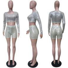 SC Sexy Sequins Long Sleeve Two Piece Shorts Sets LSL-6313