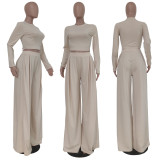 SC Solid Long Sleeve Wide Leg Pants Two Piece Suits TR-1179