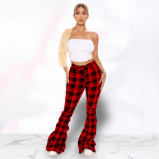 SC Casual Plaid Flared Stacked Pants YH-5243