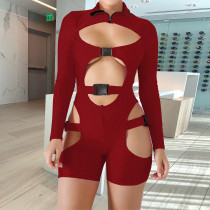 SC Sexy Hollow Out Long Sleeve Buckle Romper TE-4328