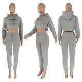 SC Solid Cropped Hoodie+Tank Top+Pants 3 Piece Sets CH-8193