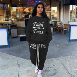 SC Plus Size Letter Print Sweatshirt And Pants 2 Piece Sets NYMF-CL105