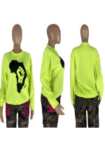 SC Map Print Long Sleeve O Neck Pullover Top NYMF-X001