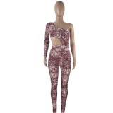 Sexy Printed One Shoulder Hollow 2 Piece Pants Set NYMF-CL243