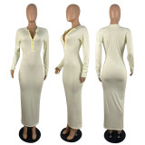 SC Solid Long Sleeve Slim Maxi Dress PIN-8615