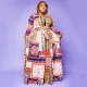 SC Plus Size Printed Long Sleeve Sashes Maxi Dress NNWF-7314