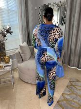 SC Sexy Leopard Print V Neck Long Sleeve Sashes Jumpsuit JRF-3656