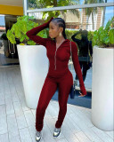 SC Solid Long Sleeve Zipper Stacked Jumpsuit WSM-5281