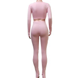 SC Solid Sexy Long Sleeve Tight Two Piece Sets YUEM-66179