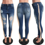SC Plus Size Denim Ripped Hole Tassel Skinny Jeans Pants SH-S3658