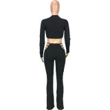 SC Sexy Solid Long Sleeve Top+Hollow Pants 2 Piece Sets MEI-9207