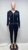 Solid Velvet Hooded Zipper Long Sleeve 2 Piece Sets ME-S950