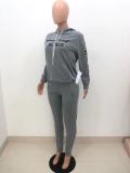 SC Casual Printed Hoodie Top And Pants 2 Piece Sets HTF-6078