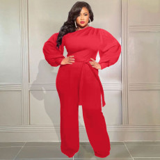 SC Plus Size Solid Long Sleeve Sashes Casual Jumpsuit CQF-90086