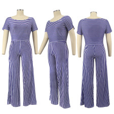 SC Plus Size 5XL Casual Striped T Shirt Wide Leg Pants Set BMF-011