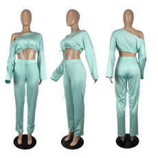 SC Sexy Solid Off Shoulder Long Sleeve 2 Piece Pants Set CHY-1347