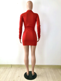 SC Sexy Solid Ruched Long Sleeve Buttons Slim Mini Dress YNSF-1678