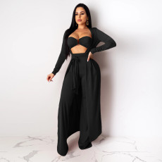 SC Solid Long Cloak+Tube Top+Pants 3 Piece Sets SH-390215