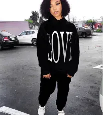 SC Letter Print Hoodie Top And Pants 2 Piece Suits QZX-6233