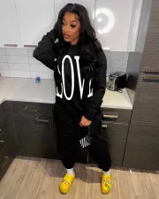 SC Letter Print Hoodie Top And Pants 2 Piece Suits QZX-6233