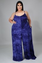 SC Plus Size Printed Strap Wide Leg Jumpsuit NNWF-7229