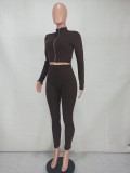 SC Casual Solid Long Sleeve Zipper Two Piece Pants Set YD-8528