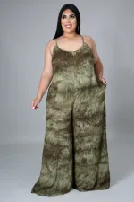 SC Plus Size Printed Strap Wide Leg Jumpsuit NNWF-7229