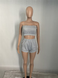 SC Casual Solid Tube Top And Shorts Two Piece Sets XMEF-X1126