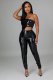 SC PU Leather One Shoulder Irregular Top And Pants Set LA-3296