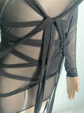 SC Sexy Mesh Long Sleeve Bandage Dress XMEF-X1099