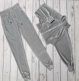 SC Solid Velvet Long Sleeve Zipper Two Piece Pants Set WY-6844