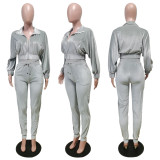 SC Solid Velvet Long Sleeve Zipper Two Piece Pants Set WY-6844