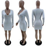 SC Sexy Solid Long Sleeve Slim Mini Dress YNB-7229