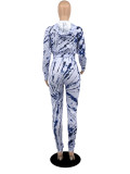 SC Casual Printed Hooded Zipper Two Piece Pants Set YIBF-6116